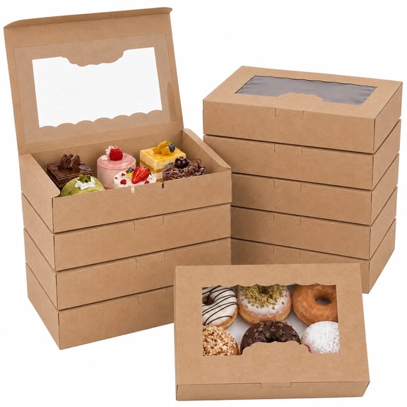KozCoztie Cookie Boxes 30 Pcs Cupcake Boxes 21 x 13.5 x 5 cm with Window for Cake Pastries Pie Gift Packaging Coffee Shop