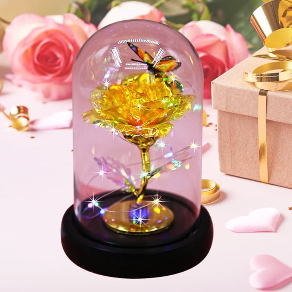 Yellow Rose Gifts for Women Mom, Galaxy Glass Rose Flower Gift Enchanted Crystal Light up Roses in Glass Dome Anniversary Birthday Xmas Gifts for Women Mom Her Wife Grandma Sister
