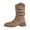 Khaki, variant on Women Mid Calf Boots Cowboy Cowgirl Leather Round Toe Block High Heels Vintage Country Western Booties