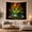 Flame Spirit, variant on Green Flame Spirit Creature in Teacup Against Black Background, Whimsical Fantasy for Anime Fans, Magical Creature Wall Art Housewarming Gift, Tapestry Wall Hanging for Bedroom and Dorm