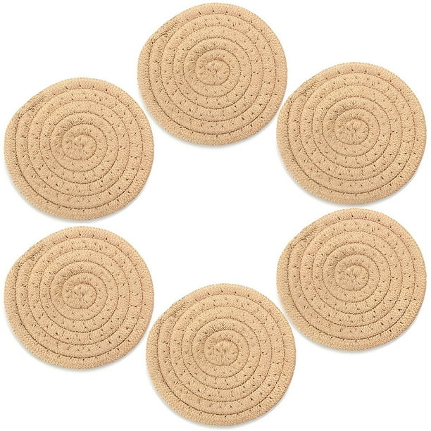 Billuyoard 6 uds manteles individuales resistentes a las manchas lavables taza cojín hecho a mano tejido aislamiento almohadilla trenzado Mostrada Caqui