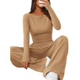 thumbnail image 2 of Conjuntos de Dos Piezas para Mujer: Camiseta Asimétrica de Larga, Pantalones Anchos y Chándal Informal. Caqui XS, 2 of 8