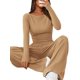 thumbnail image 2 of Conjuntos de Dos Piezas para Mujer: Camiseta Asimétrica de Larga, Pantalones Anchos y Chándal Informal. Caqui XS, 2 of 8