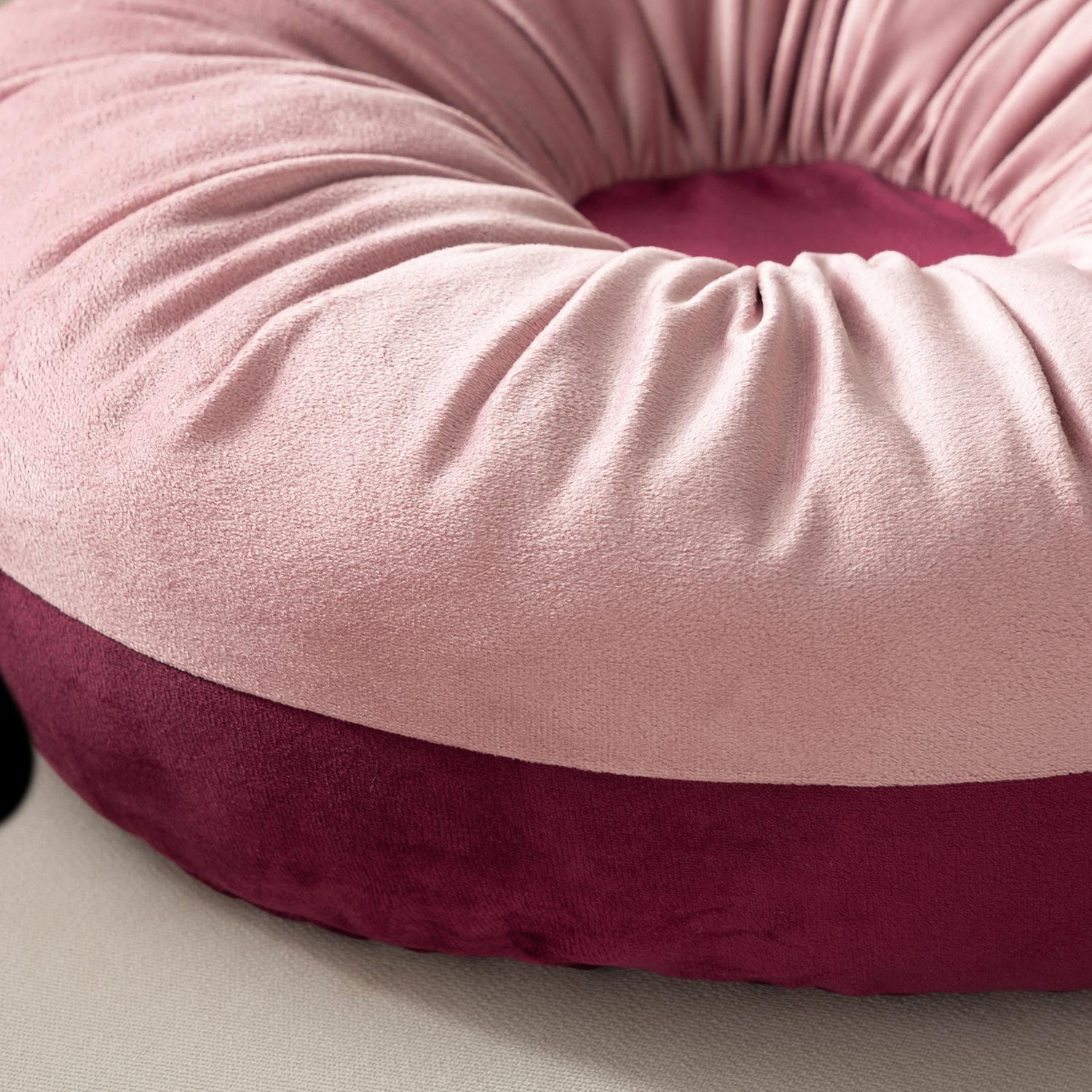 Velvet Gradient Pleated Donut Round Throw Pillow, Light Pink, 16" x 16", 1 Pack