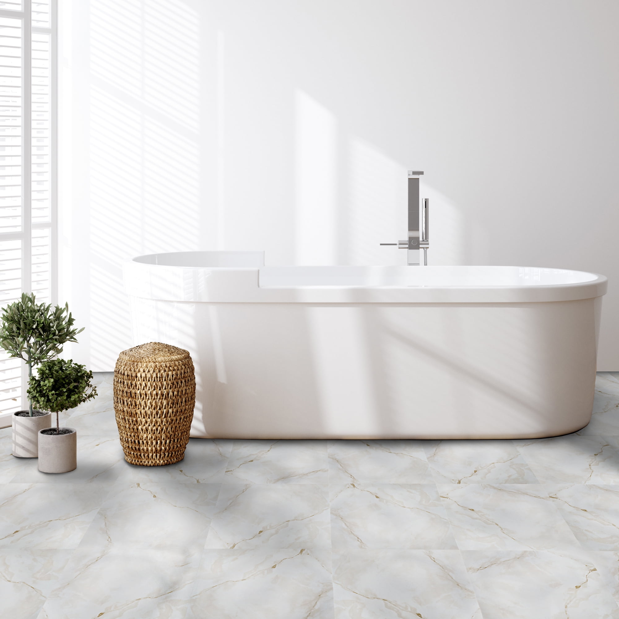 Achim Nexus Self Adhesive Vinyl Floor Tile - 20 Tiles/20 Sq. ft.,12 x 12, Off White/Grey and Grey Veins