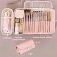 thumbnail image 2 of Youersen Leather Makeup Brush Case, Professional Makeup Organizer Roll Bag for Travel, Pink, 2 of 6
