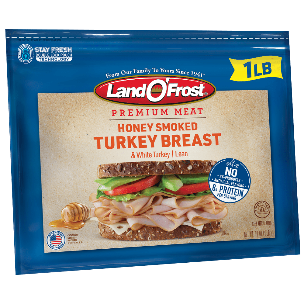 Land O'Frost Premium Sandwich Sliced Deli Lunch Meat, Honey Smoked Turkey Breast, 1 lb Resealable Pouch