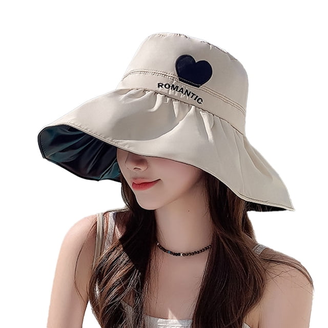 Sombrero de pescador con protección solar y circunferencia de la cabeza de 56-58 cm, sombrero para el sol de verano para mujer, sombrero para el sol con patrón de amor