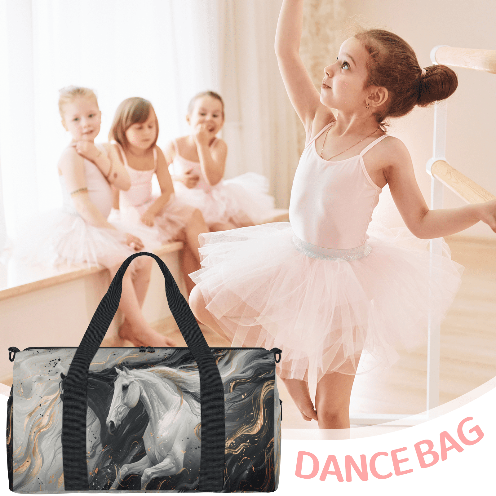 Herdesigns Horse Travel Duffle Bag Sports Yoga Weekender Overnight Carry on Workout Bags Lightweight Waterproof Gym Tote Bag for Women Marble