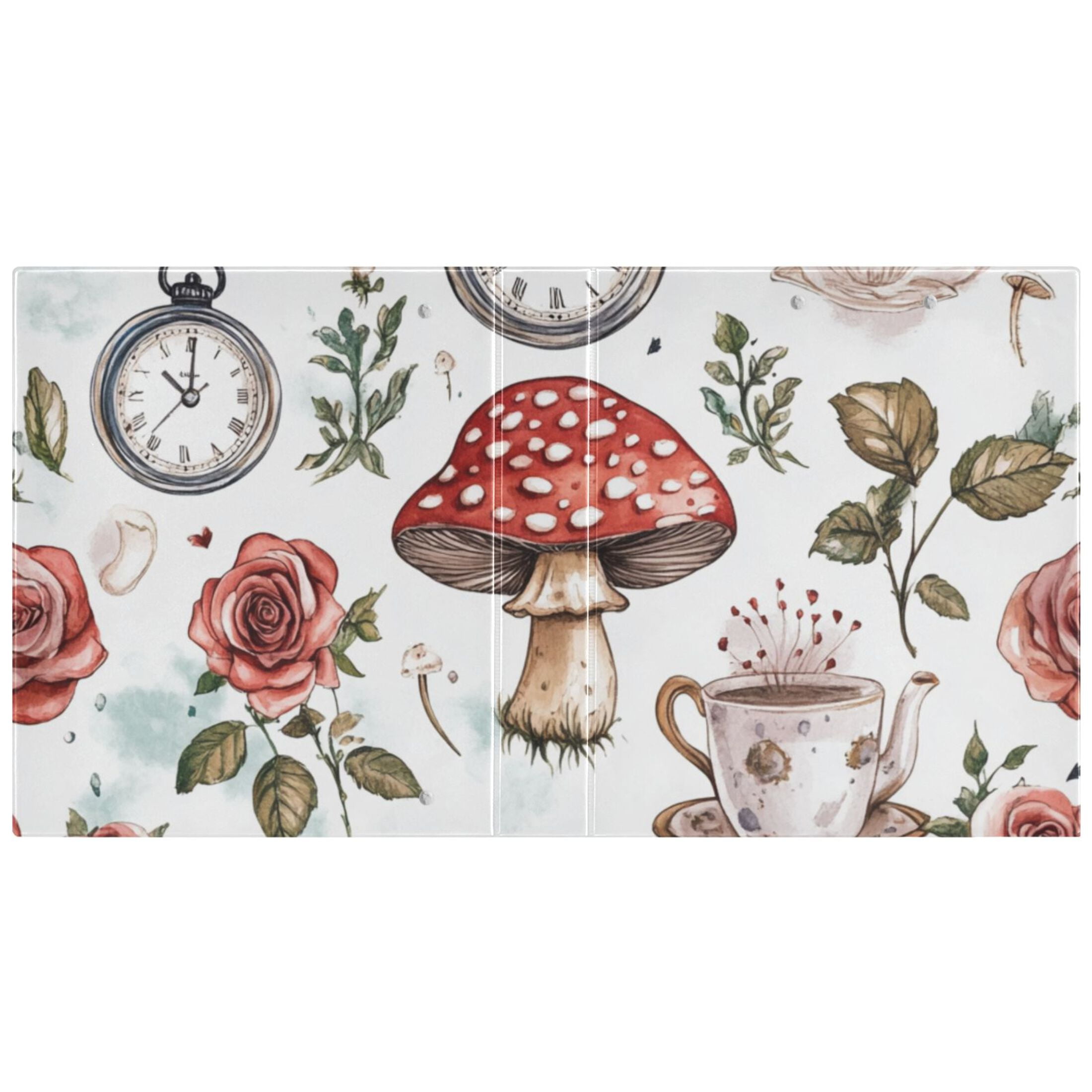Clocks and Mushroom 3 Ring Binders 1.5 inch Hardcover File Folders with Interior Pockets A4 Size Organizer for School Office Hospital
