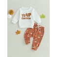 thumbnail image 2 of Baby Toddler Boy 2 Piece Thanksgiving Outfit 3 6 12 18 Months Letter Turkey Print Long Sleeve Sweatshirt and Pants Set for Newborn Fall Clothes, 2 of 9