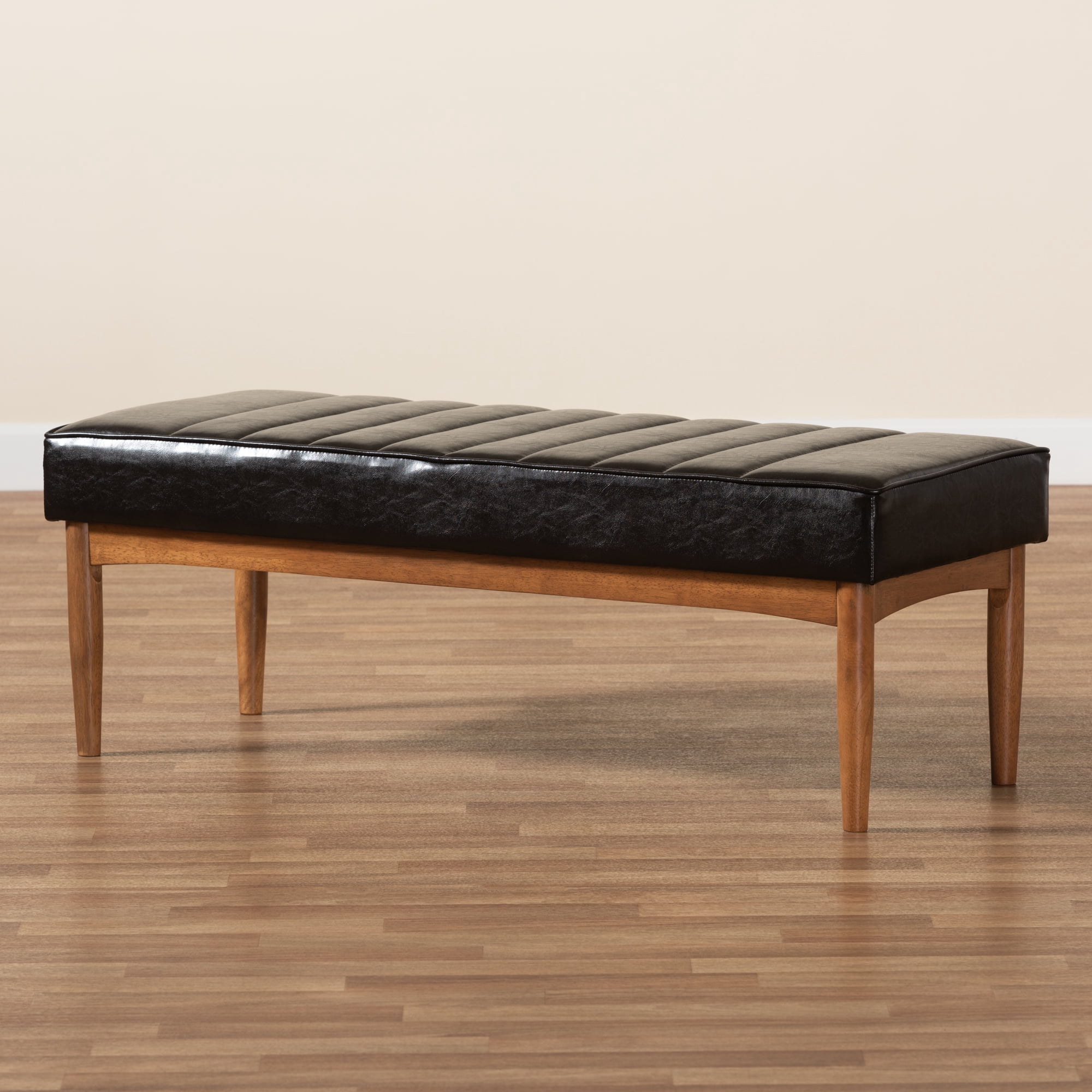 Baxton Studio Daymond Upholstered & Tufted Bench, Dark Brown