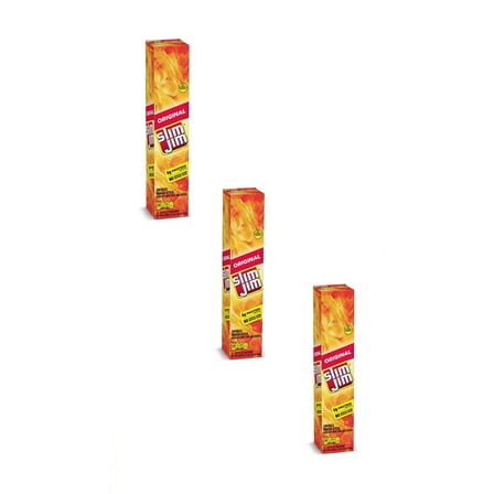 Slim Jim Giant Original Flavor Smoked Meat Sticks 24 Count 6g Protein Snack - 3 Pack