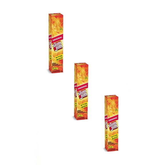Slim Jim Giant Original Flavor Smoked Meat Sticks 24 Count 6g Protein Snack - 3 Pack