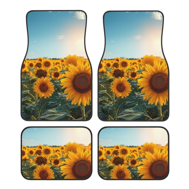 Kdxio Sunlit Sunflower Field Print Car Floor Mats Universal SUV Front Rear Floor Foot Mats 4-Piece Full Set with Non-Slip Rubber Backing Car Accessories for Most Cars