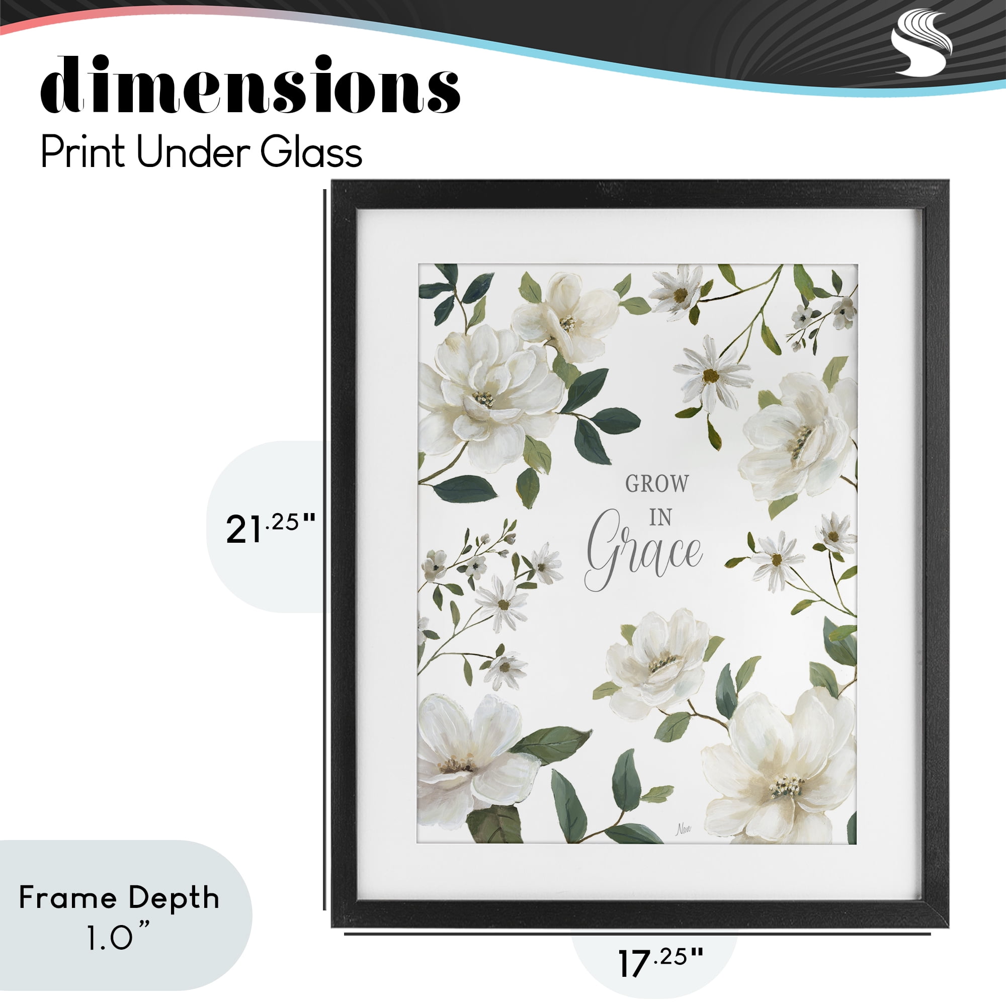 Stupell Industries Floral Grow In Grace Black Framed Print Under Glass, design by Nan