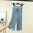 thumbnail image 2 of Asxite Womens Pajamas Solid Elastic Waist Casual Home Comfortable Picot Hem Capris Wide Leg Pants Sleep, 2 of 5