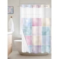 thumbnail image 6 of No Hook Shower Curtain with Snap in Liner, Color Block Checkered Waterproof Bath Curtain Double Layers with See Through Top Window, Abstract Geometric Art Hotel Shower Curtains 36x72in, 6 of 9