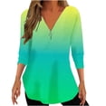 thumbnail image 1 of Penkiiy Demi-Zip Chemises pour Femmes Dégradé Imprimé Col en V Tunique Manches 3/4 Roulable Hauts Décontractés Tendance 2TG Multicolore, 1 of 5
