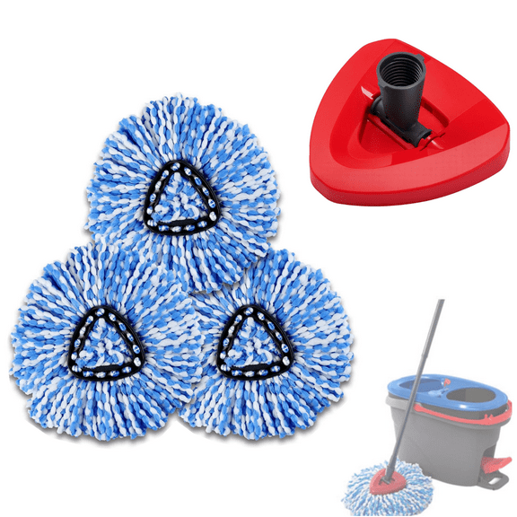 Spin Mop Refills for O-Ceda EasyWring 2-Tank Microfiber Spin Mop – 3 Replacement Heads 1 Triangle Base, Compatible with Mop Head & Base, Easy-Clean Accessory Kit