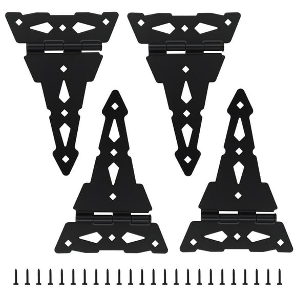 WellMade 4 Pack Heavy Duty Gate Hinges，8 in Decorative T Strap Hinge Wood Fence with Screws for Barn Doors, Storage Bins, and Tool Boxes