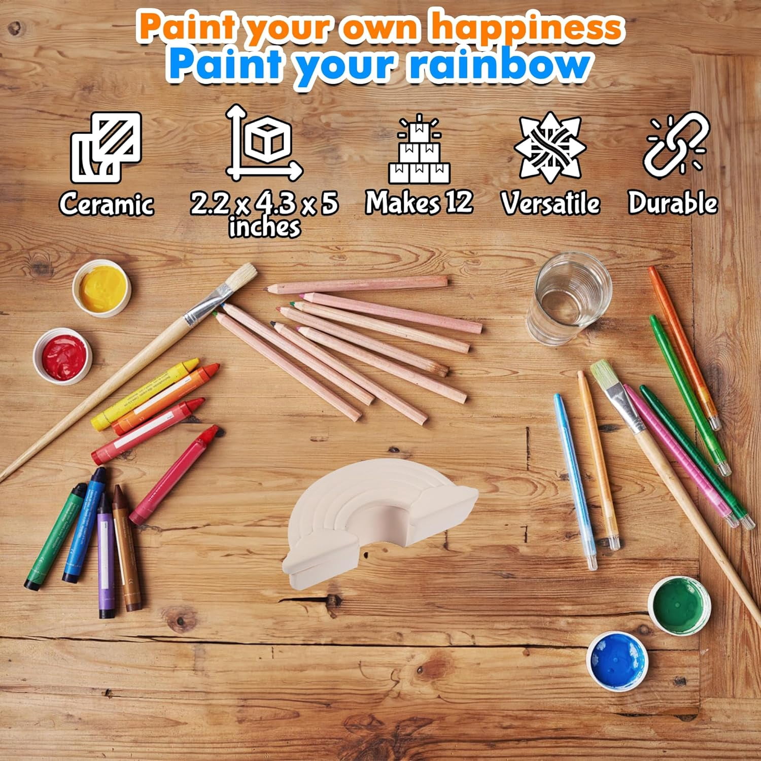 Fun Express 12 Pieces Paint Your Own Ceramic Rainbow Box, DIY Crafts for Kids and Fun Home Activities, Craft Kits