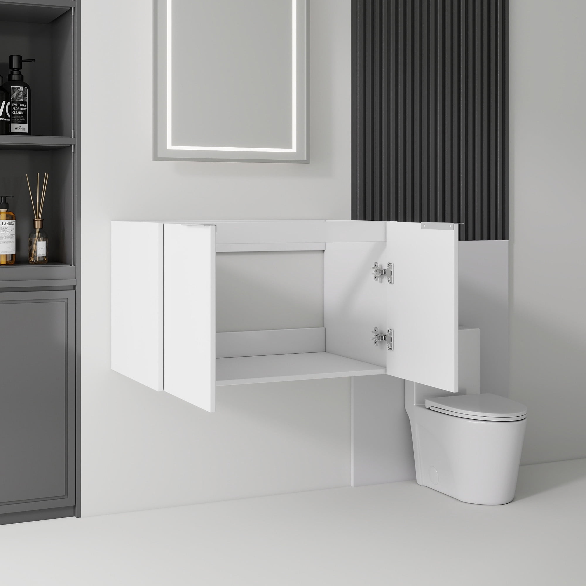 Leumius 30" Floating Bathroom Vanity Cabinet,Soft-Close Double Doors,Wall Mounted Cabinet Set Design Bathroom Vanity for Small Space,Cabinet Only,White