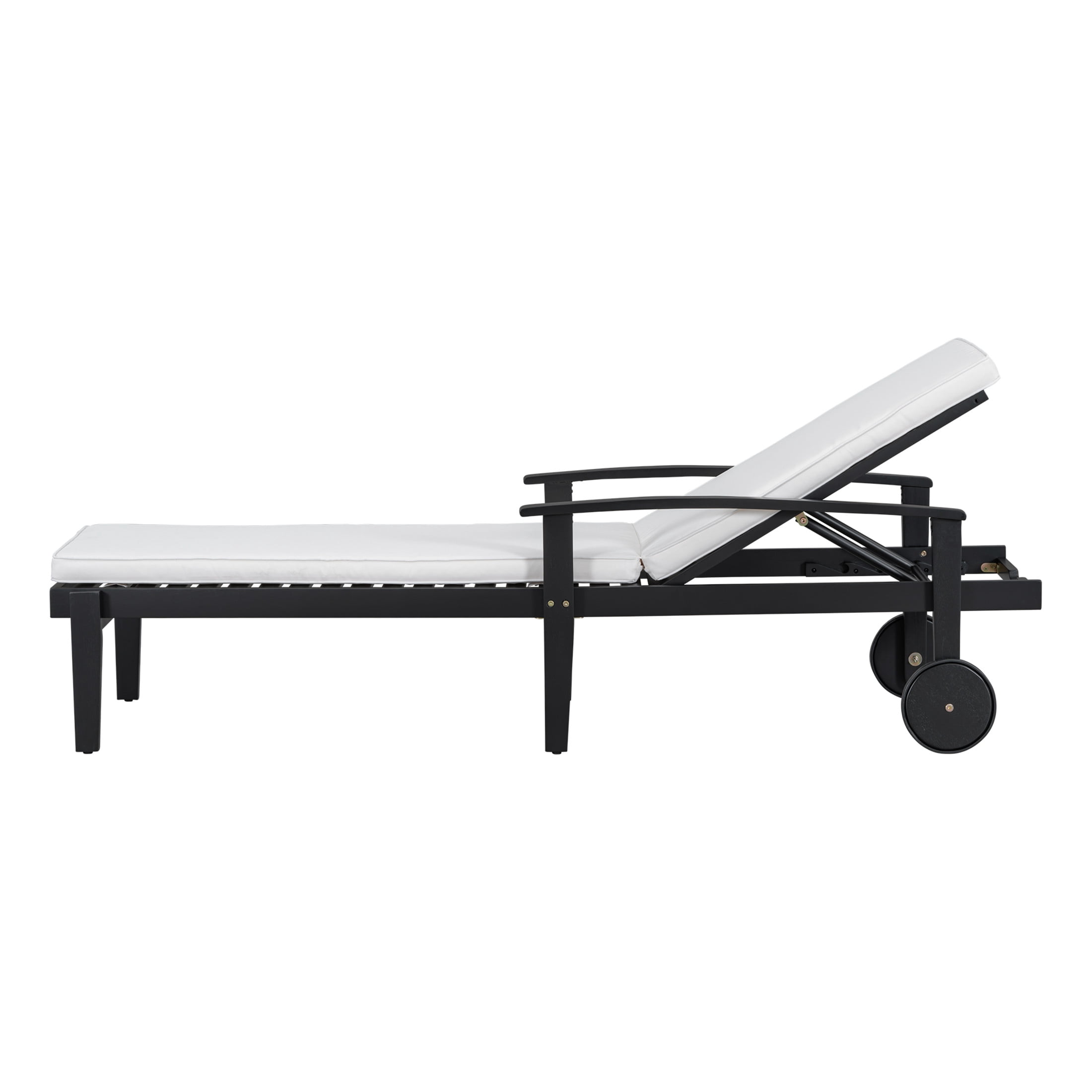 Drezden Outdoor Patio Chaise Lounge with Castors, Acacia Wood, Black + White