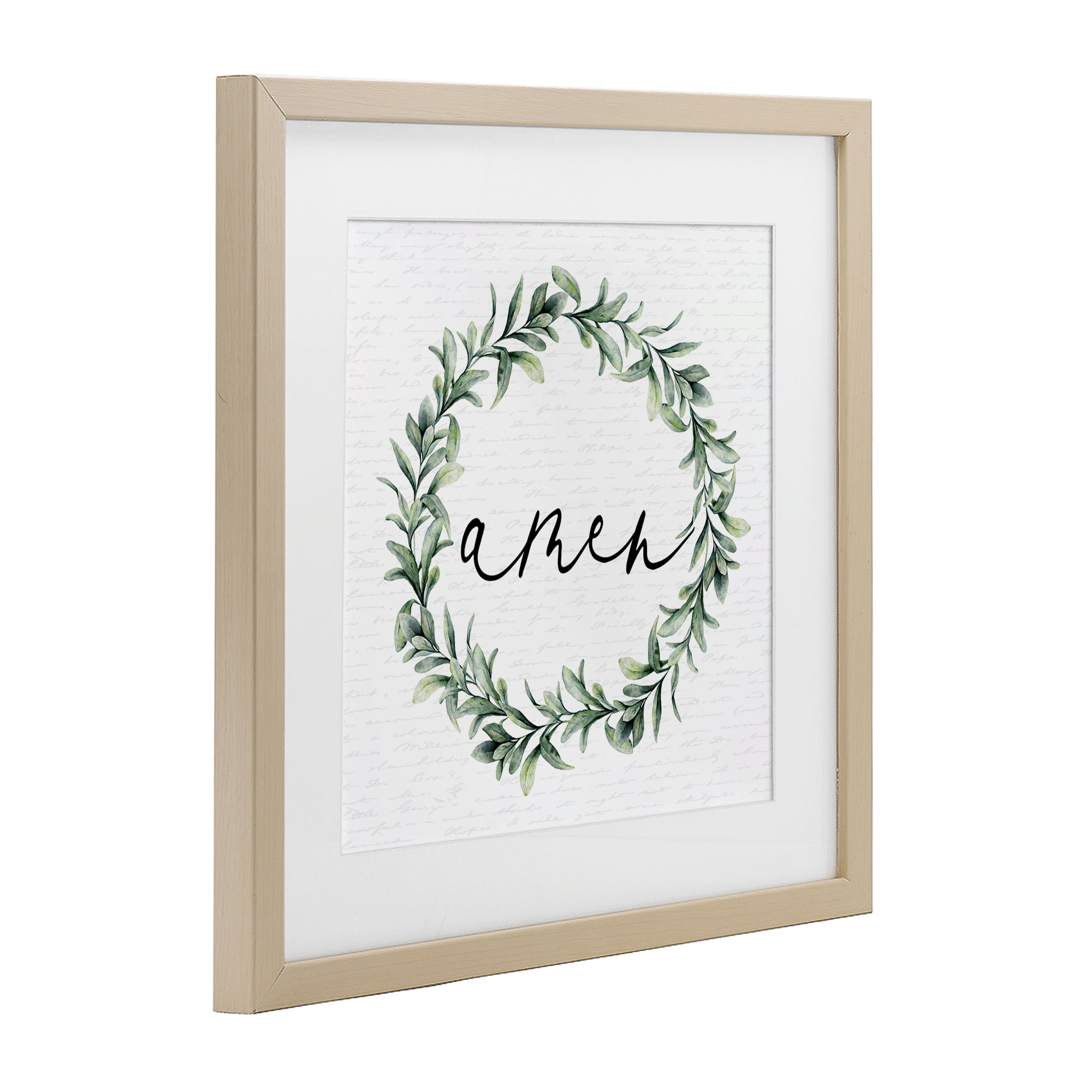 Amen Botanical Wreath & Script Birch Framed Print Under Glass, design by Lettered and Lined