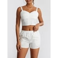 thumbnail image 3 of JYYYBF Women's 2 Pcs Lounge Set Sleeveless V Neck Lace Trim Cami Tops Casual Wide Leg Shorts Sleepwear Sets, 3 of 8