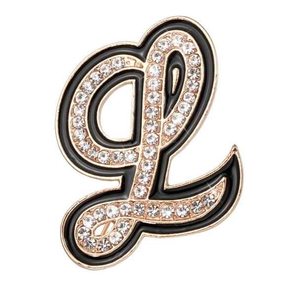 Uxcell Rhinestone Letter Brooch Pins, Initial Letter L Broaches Metal Crystal Alphabet A-Z Lapel Pin Black Edge for Women Jewelry Gift Suit Clothes Hat Dress Coat Craft, Gold Tone