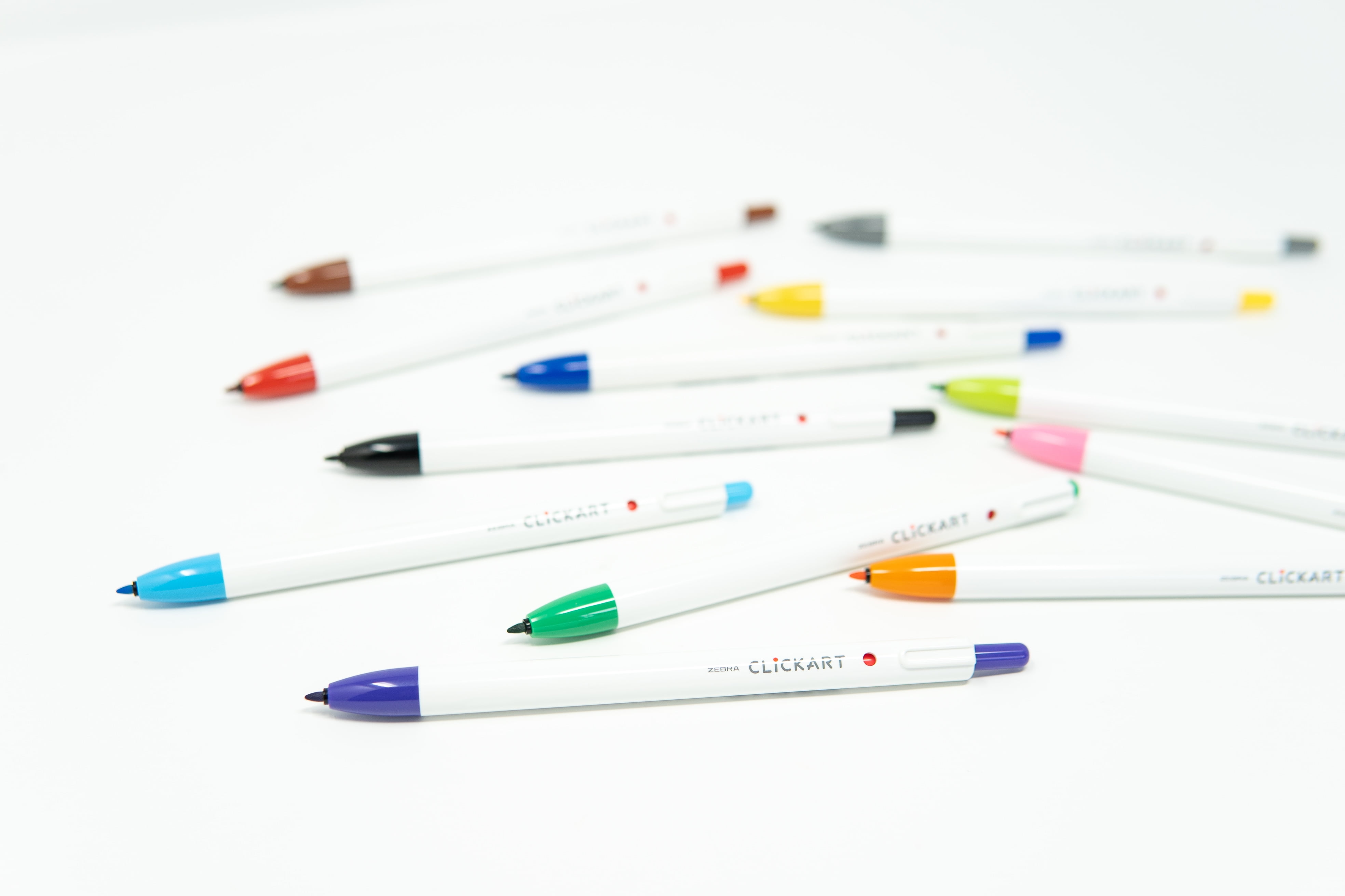 Zebra Clickart Porous Point Pen, Retractable, Fine 0.6 mm, Assorted Ink Colors, White Barrel, 12/Pack