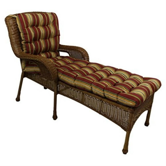 74-inch by 19-inch Squarded Outdoor Spun Polyester Tufted Chaise Lounge Cushion - Kingsley Stripe Ruby