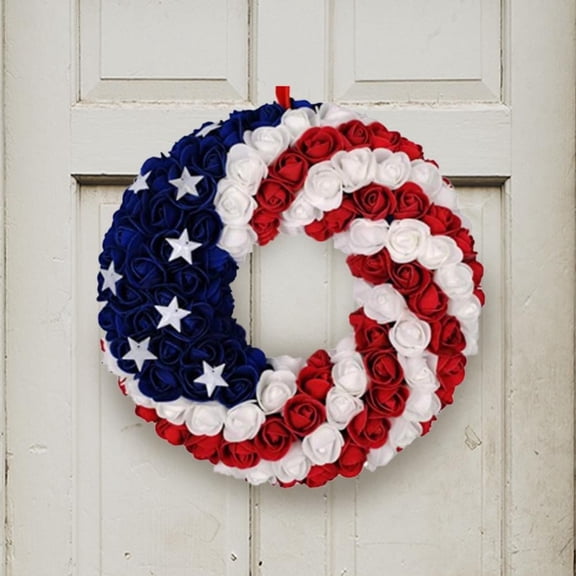 July 4th Wreath Patriotic Americana Wreath Boxwood Handcrafted Memorial Day Wreath Festival Garland Decoration Front Door Wall Home Decor