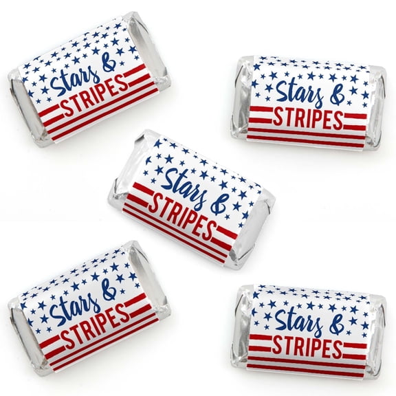 Big Dot of Happiness Stars and Stripes - Mini Candy Bar Wrapper Stickers - Memorial Day, 4th of July & Labor Day USA Patriotic Small Favors - 40 Count