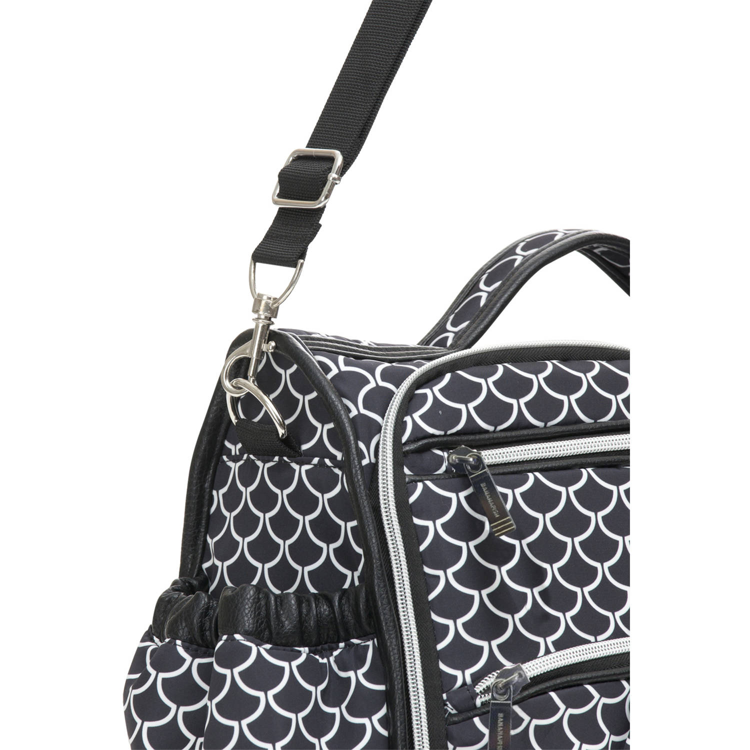 Bananafish Studio Adjustable Shoulder Strap Zipper Pockets Messenger Diaper Bag, Black and White - image 3 of 7