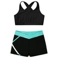 thumbnail image 4 of ZDHoor Girls 2 Piece Dance Crop Top with Booty Shorts Set Gymnastics Dancewear Swimwear Black&Blue Green 10, 4 of 6