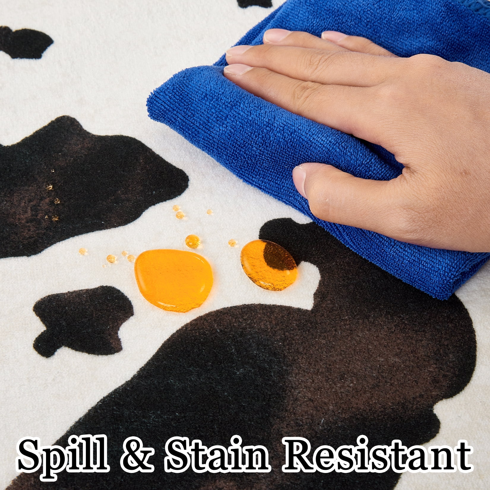Tzou Cow Print Area Rugs 10' x 13' – Modern Washable Low Pile Throw Rug with Non-Slip Backing, Stain-Resistant Soft Floor Carpet for Living Room, Bedroom, Kitchen (Machine Washable)