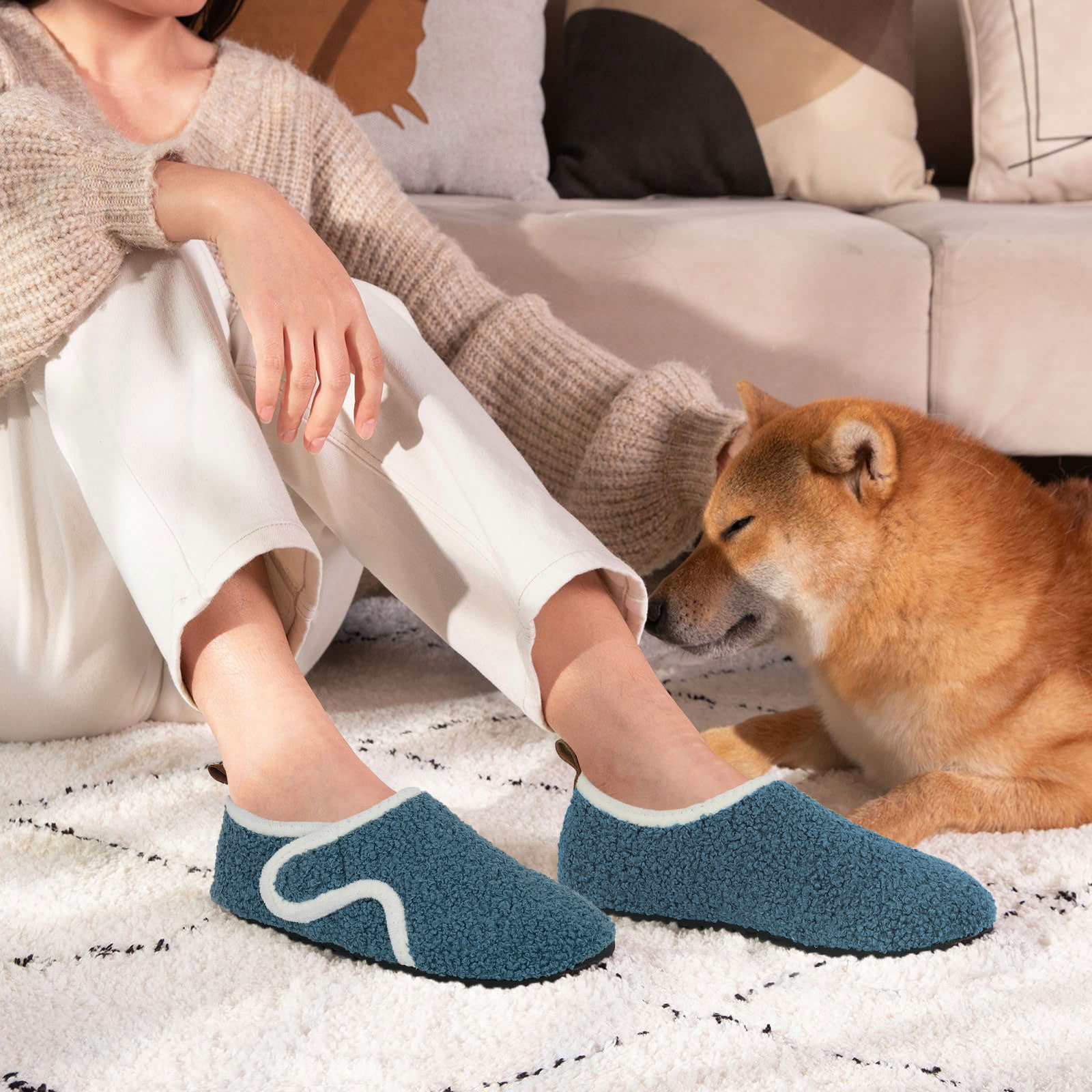 Ecetana Women's Fuzzy Fleece House Slippers, Blue photo 2
