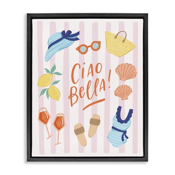 Stupell Industries Coastal Summer Ciao Bella Black Floating Frame Canvas Art, 17 x 21, by Sandra Picco
