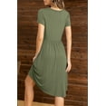 thumbnail image 2 of CALIPESSA Womens Summer Solid Tunic Ruffle Knee Dress Casual Loose Swing Flowy Army Green Short Sleeve Curved Hem Midi Dresses With Pocket, 2 of 5