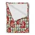 thumbnail image 2 of Floral Soft Flannel Fleece Blanket, Vintage Classic with Scottish Houndstooth Vivid Rose Florets Feminine Pattern, Cozy Plush for Indoor and Outdoor Use, 50" x 70", Hunter Green Ruby, by Ambesonne, 2 of 5