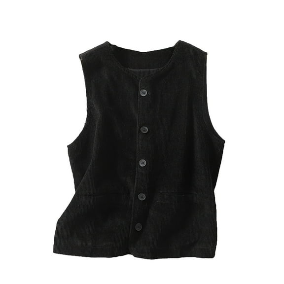 Oksale Corduroy Vest for Women Lightweight Button Down Vests with Pockets Sleeveless Jackets Soft Comfy Jacket Vintage Solid Color Outwear Black L
