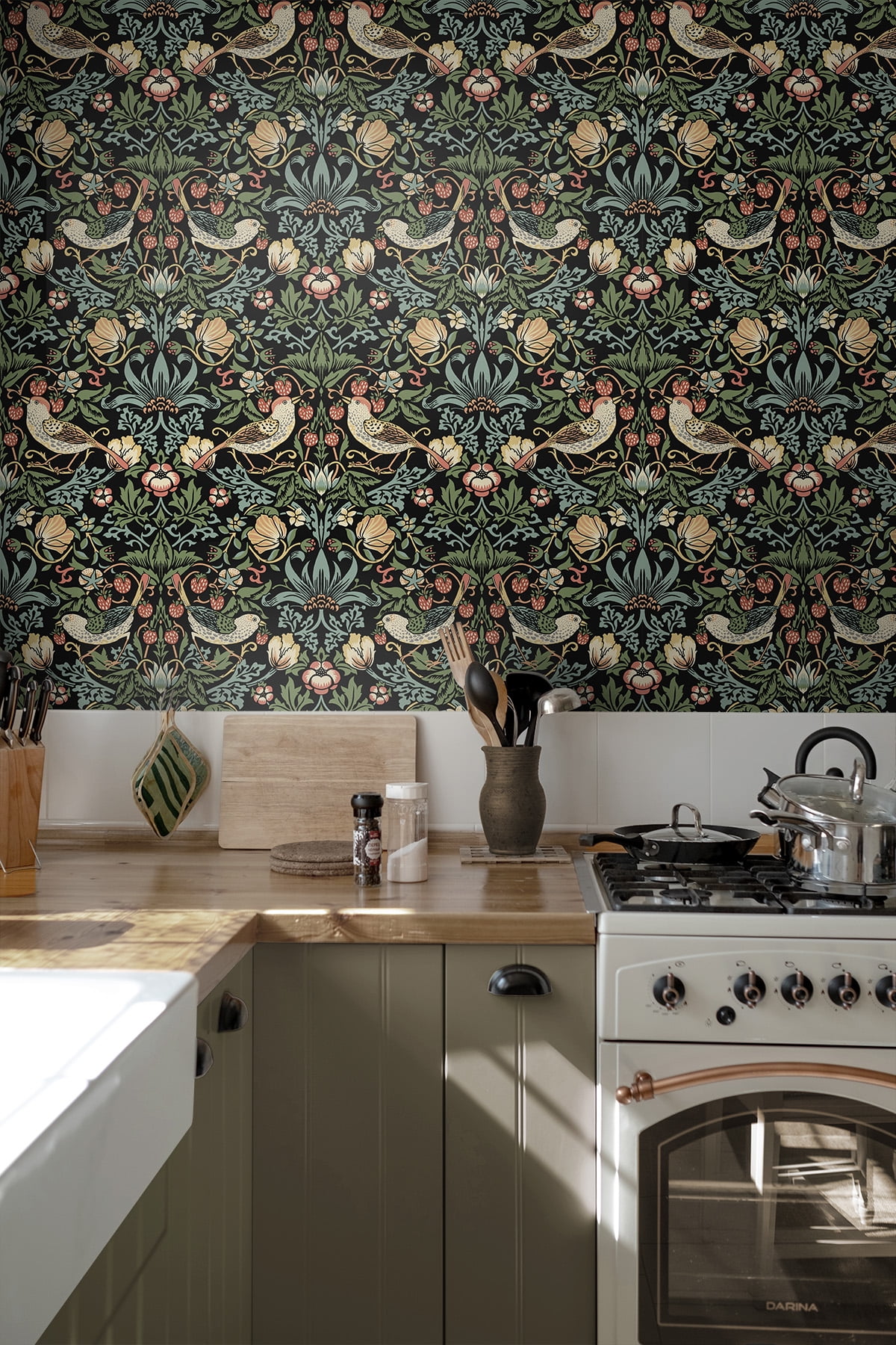 Seabrook Designs  Fragaria Garden Prepasted Wallpaper 20.5 in. W x 33 ft. L - Ebony