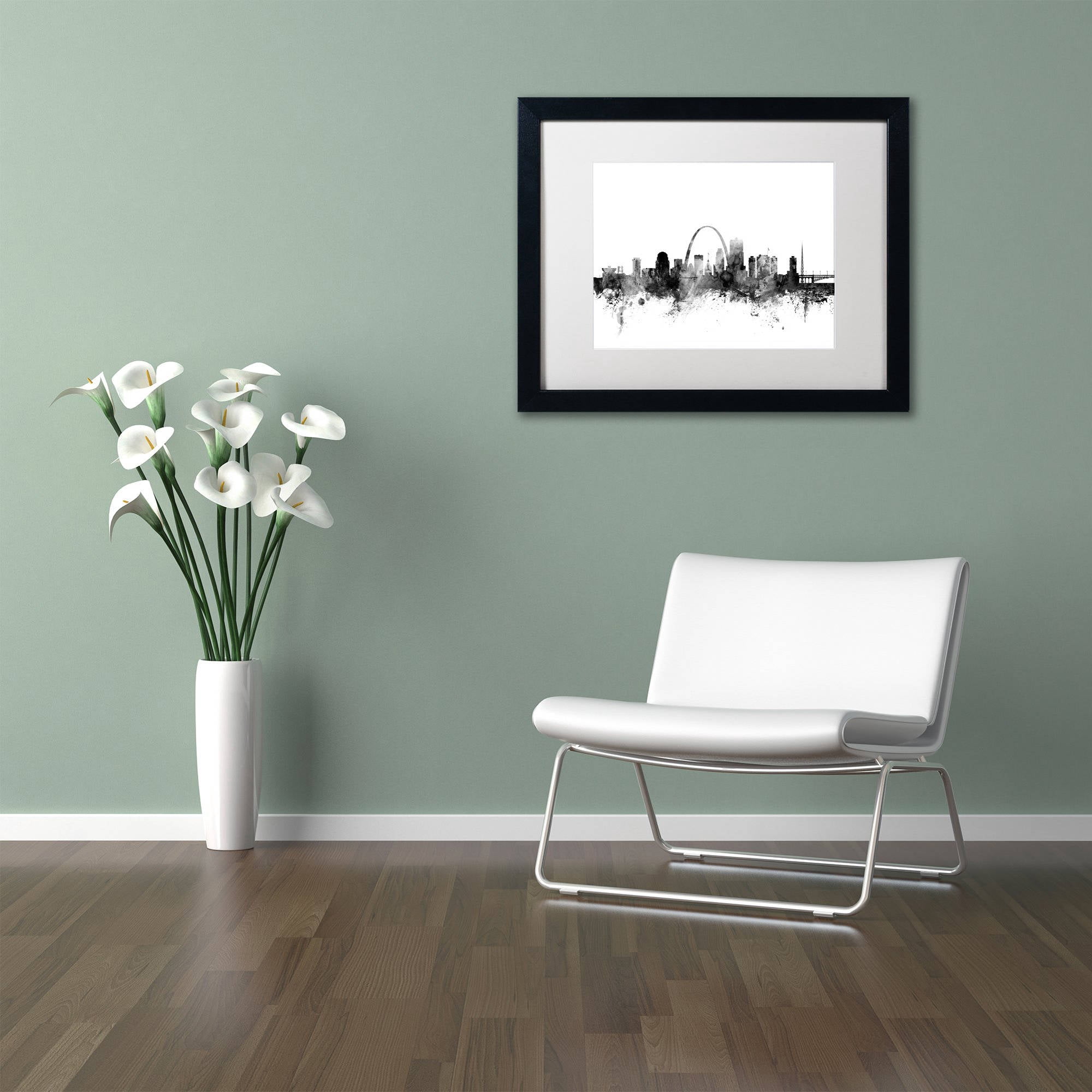 Trademark Fine Art 'St Louis Missouri Skyline B&W' Canvas Art by Michael Tompsett White Matte, Black Frame