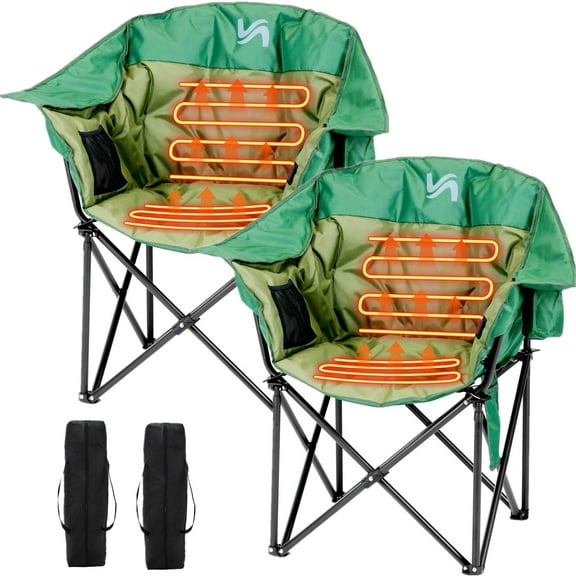 ABORON Padded Heated Camping Chair 2 Pack, Outdoor Folding Chair with 3 Heat Levels, Fully Padded Heated Patio Chair Portable Heavy Duty Arm Chair, Supports Up to 400lbs, Battery NOT Included