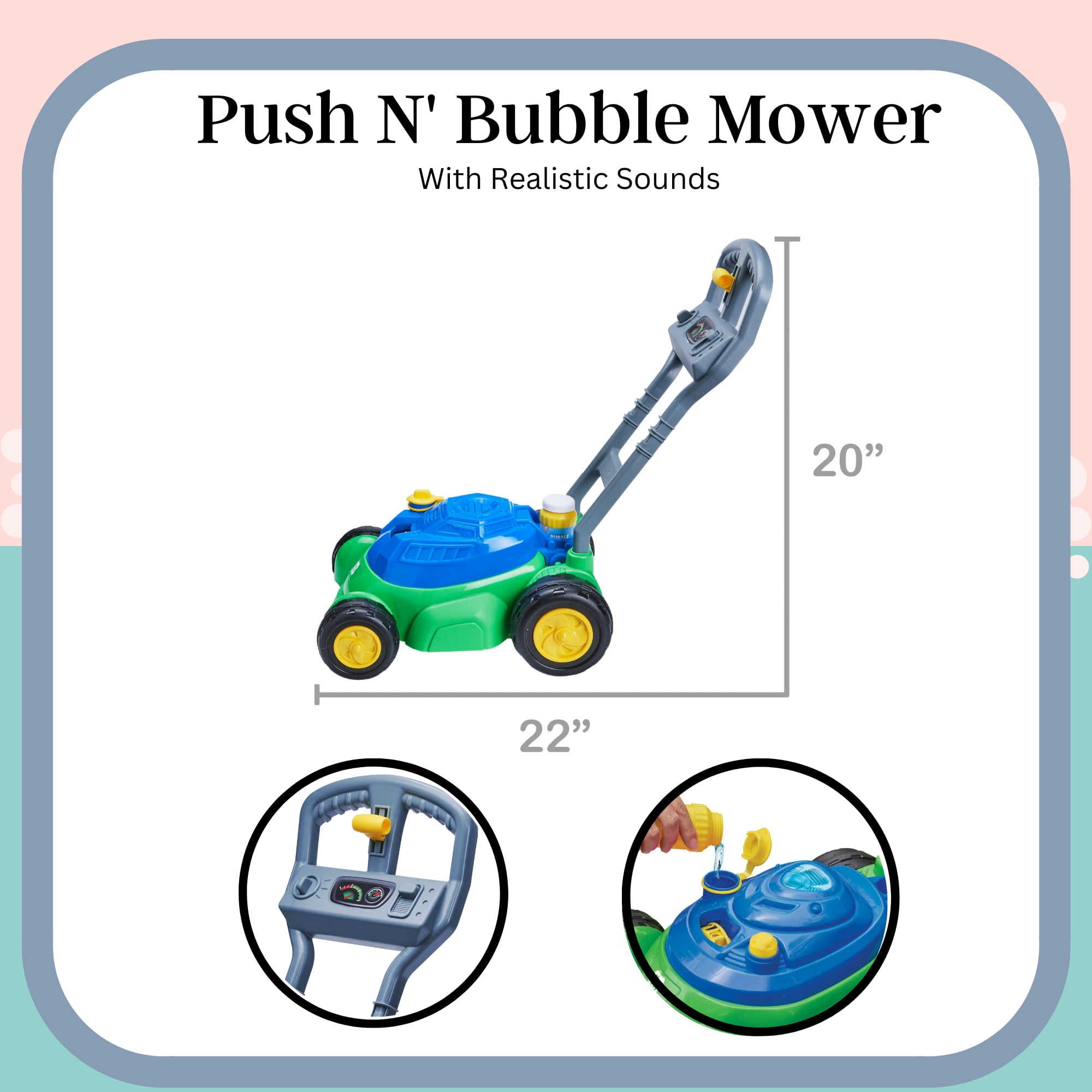 Push n bubble mower top