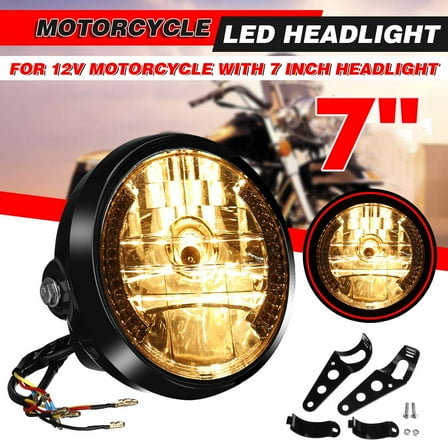 Universal Motorcycle 7" High Low Beam Headlight Turn Signal Head Lamp w/ Bracket