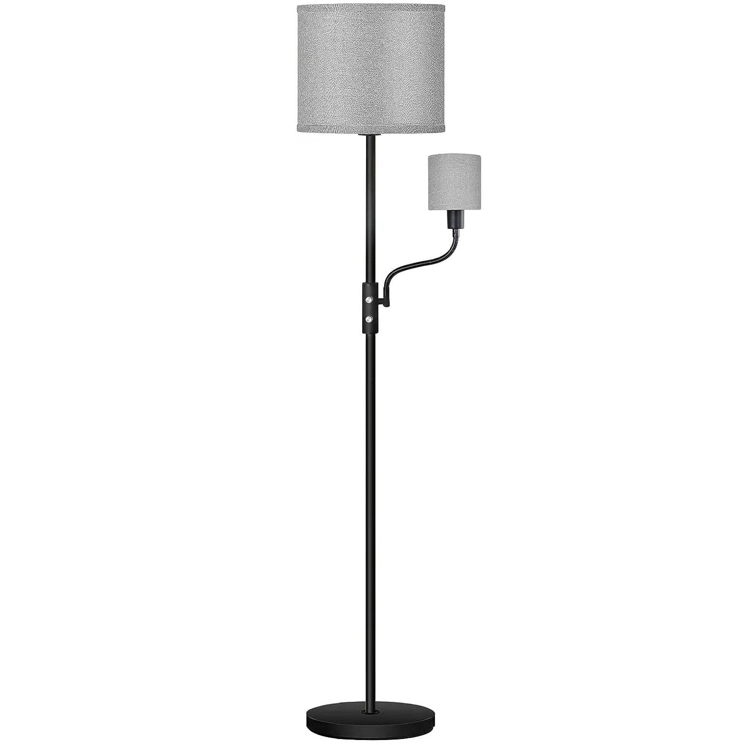 iMounTEK Floor Lamp, Tall Standing Lamp with Reading Light for Living Rooms & Offices, Modern Corner Lamp with Linen Shade, 3200K , Bulb Included, Grey