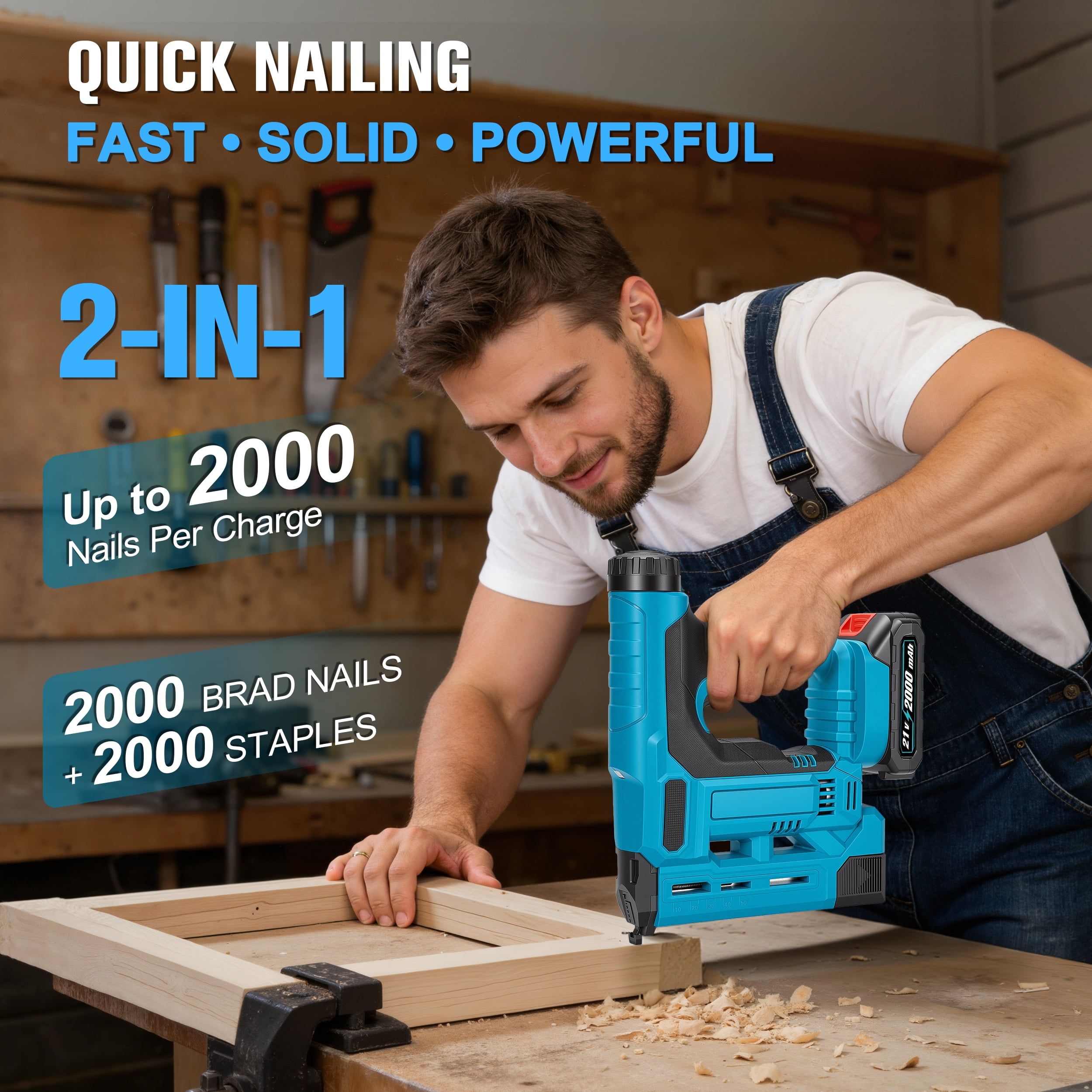 RELOIVE Cordless Electric Nail Gun, Naile with Battery 1.5Ah X 2 & Charger, Quick Reload Magazine, Anti Jam Technology, Lightweight Design, 1000pcs Nails, Cordless Brad Nailer for DIY Project
